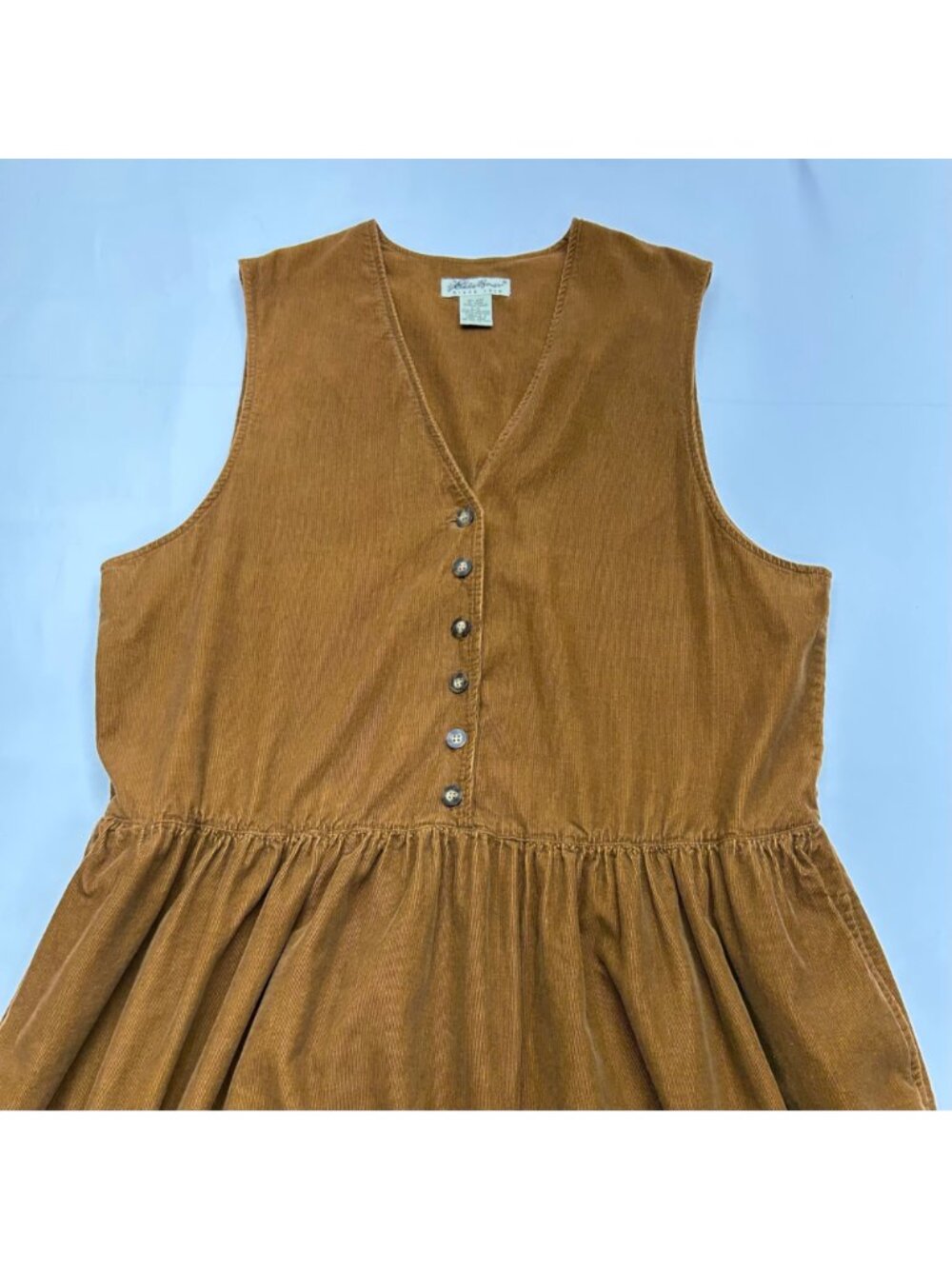 Vintage Eddie Bauer Brown Corduroy Sleeveless Button-Front Midi Dress Womens L - Picture 5 of 16
